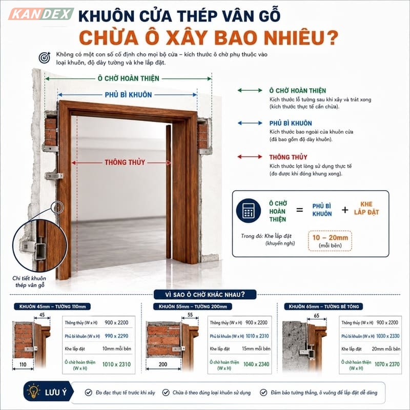 Khuôn Cửa Thép Vân Gỗ Chừa Ô Xây Bao Nhiêu Là Chuẩn?